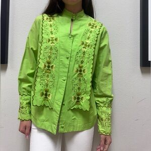 VTG 1970s Chartreuse Embroidered Cotton Blouse – Edwardian Revival Boho Top